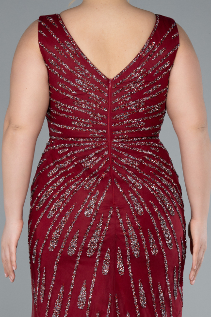 Robe De Soirée Grande Taille Longue Rouge Bordeaux ABU4717