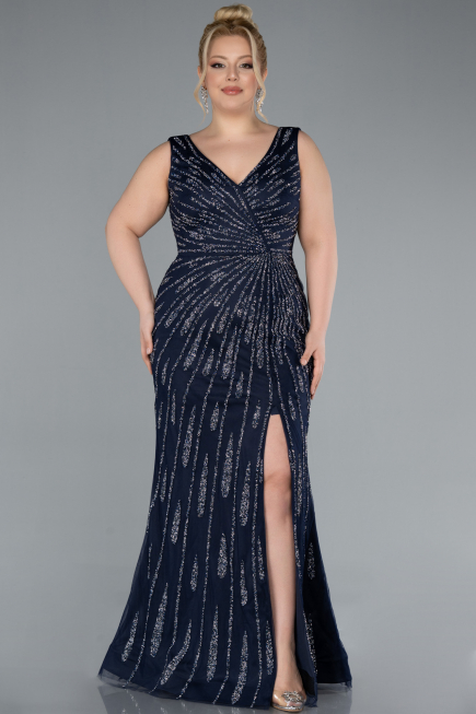 Robe De Soirée Grande Taille Longue Bleu Marine ABU4717