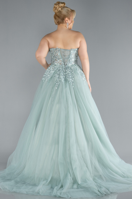Robe De Fiançailles Grande Taille Longue Menthe ABU4453