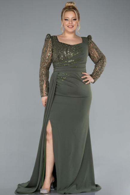 Robe Grande Taille Longue Mousseline Kaki ABU4733