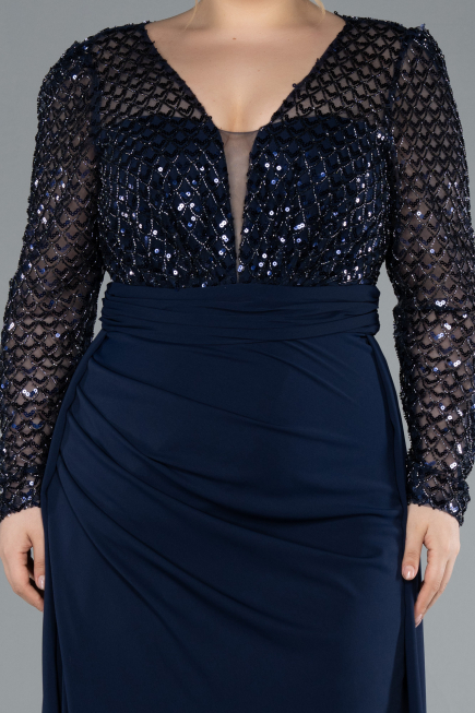 Robe de Soirée Grande Taille Longue Bleu Marine ABU4711