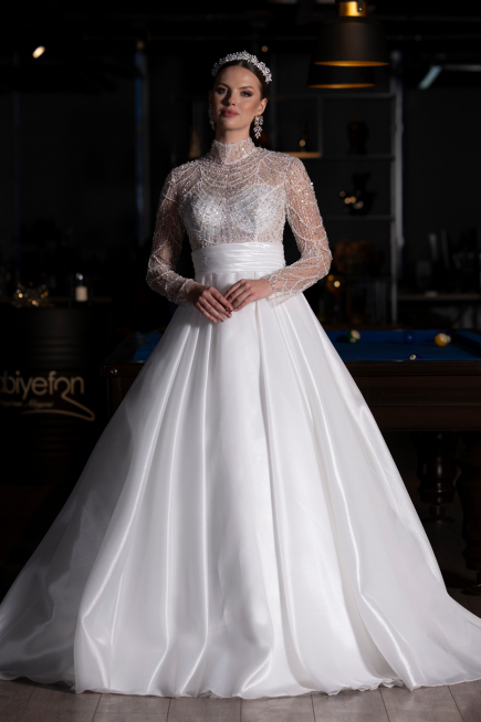 Robes de Mariage Longue Satin Blanc ABU4249