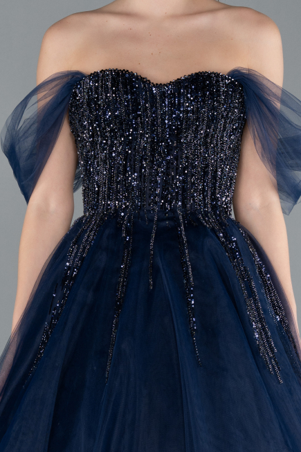Robe De Soirée De Créateur Longue Bleu Marine ABU4762