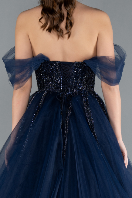 Robe De Soirée De Créateur Longue Bleu Marine ABU4762
