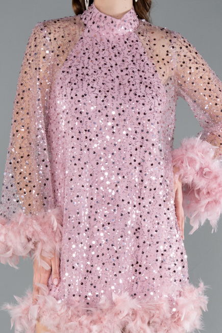 Robe de Cérémonie Courte Squameuse Poudre ABK2202