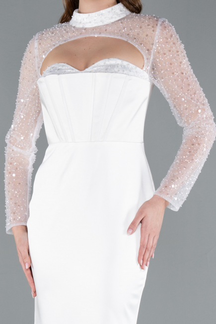 Robe de Soirée Longue Satin Blanc ABU4765