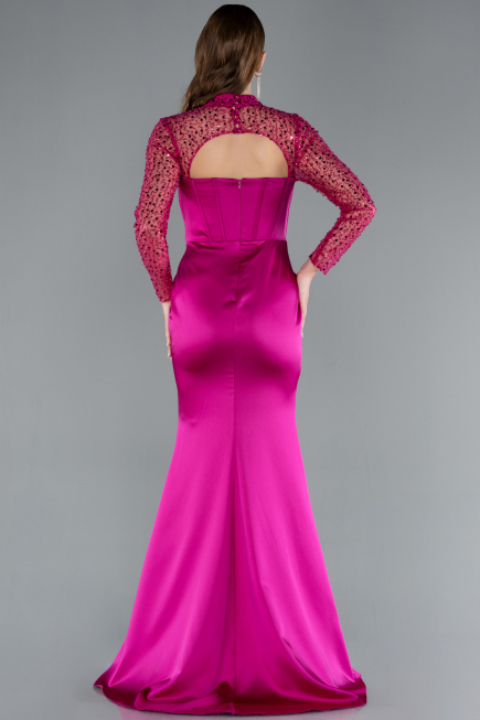 Robe de Soirée Longue Satin Fushia ABU4765