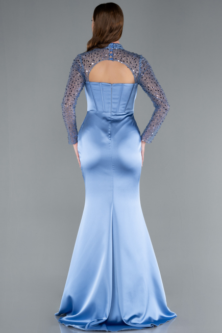Robe de Soirée Longue Satin Indigo ABU4765