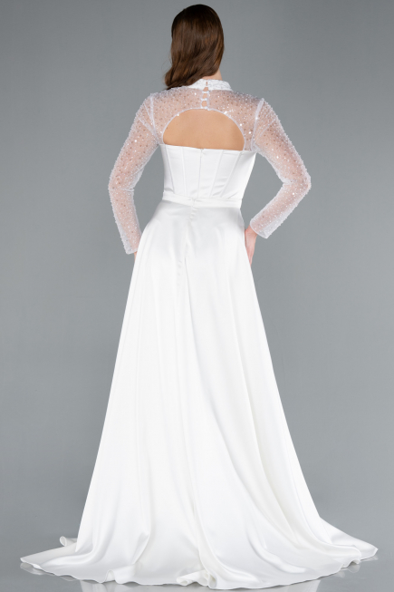 Robe de Soirée Longue Satin Blanc ABU4765