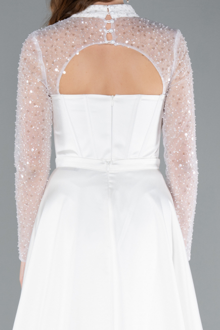 Robe de Soirée Longue Satin Blanc ABU4765
