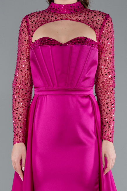 Robe de Soirée Longue Satin Fushia ABU4765