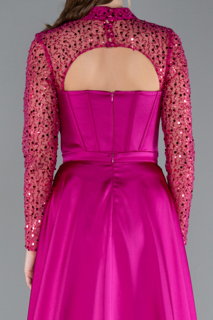 Robe de Soirée Longue Satin Fushia ABU4765