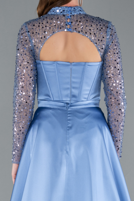 Robe de Soirée Longue Satin Indigo ABU4765
