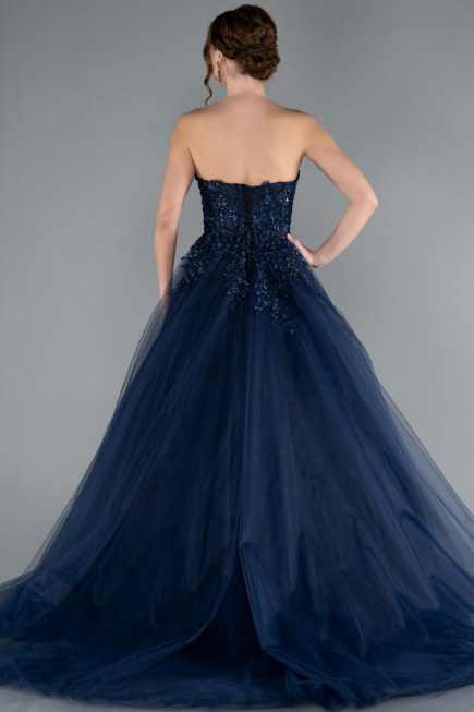 Robe De Soirée De Créateur Longue Bleu Marine ABU4431