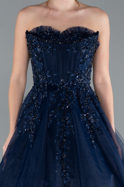 Robe De Soirée De Créateur Longue Bleu Marine ABU4431