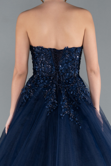 Robe De Soirée De Créateur Longue Bleu Marine ABU4431
