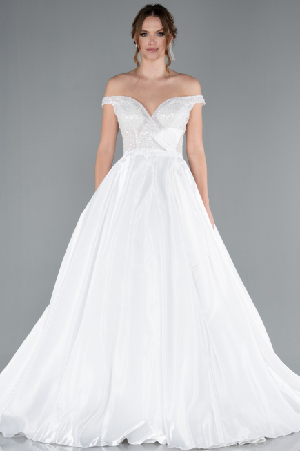 Robes de Mariage Longue Satin Blanc ABG091