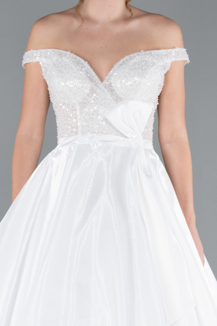 Robes de Mariage Longue Satin Blanc ABG091