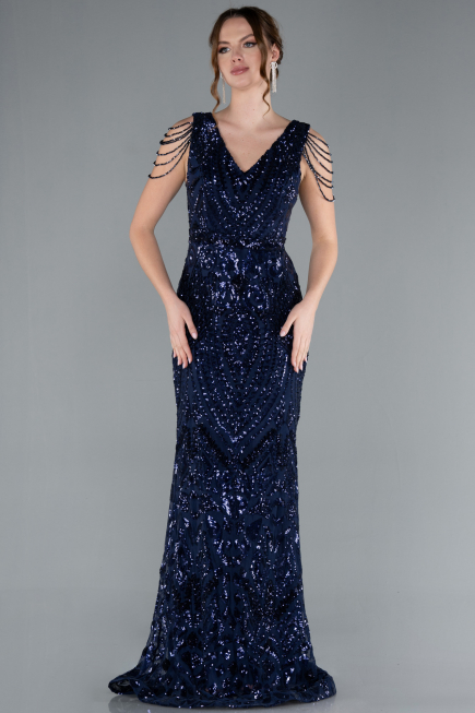 Robe Queue de Poisson Longue Squameuse Bleu Marine ABU3842