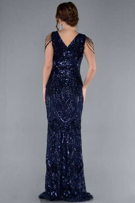 Robe Queue de Poisson Longue Squameuse Bleu Marine ABU3842