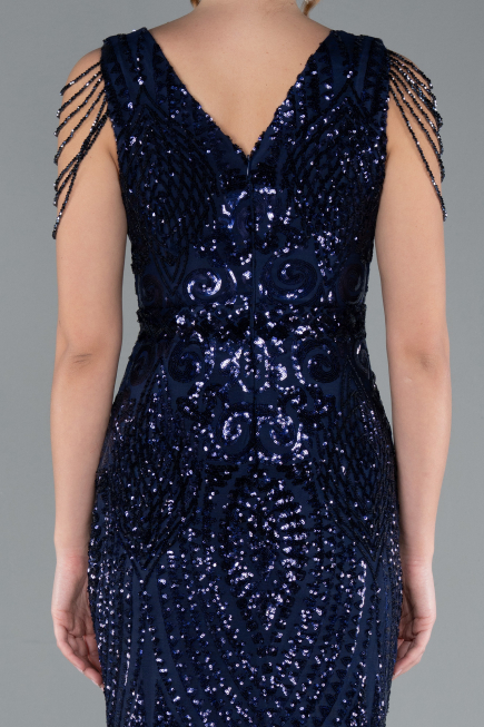 Robe Queue de Poisson Longue Squameuse Bleu Marine ABU3842