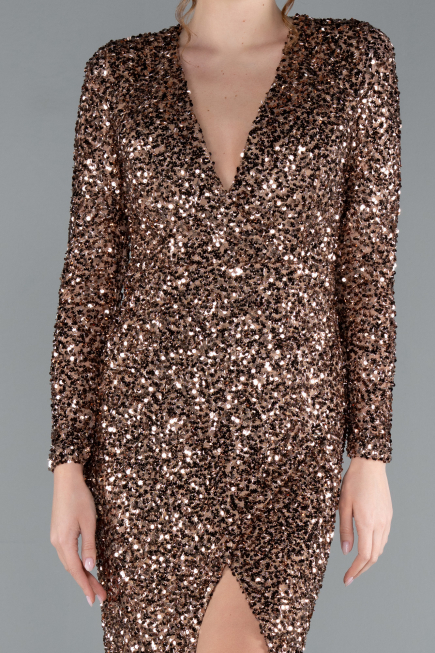 Robe de Soirée Longue Squameuse Cuivre ABU4763
