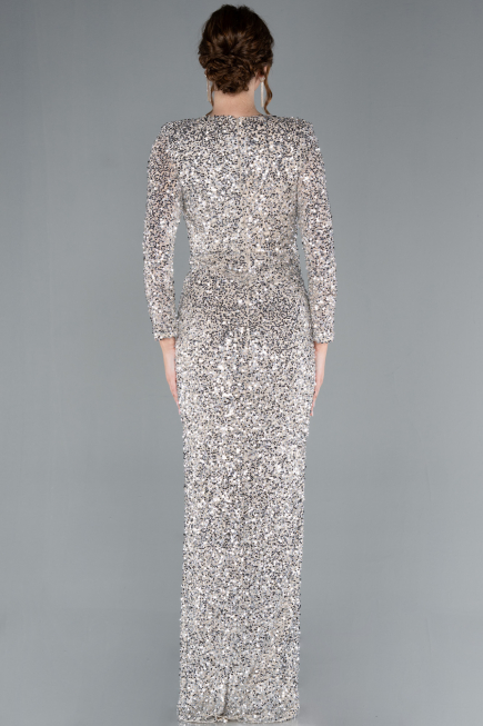 Robe de Soirée Longue Squameuse Beige ABU4763