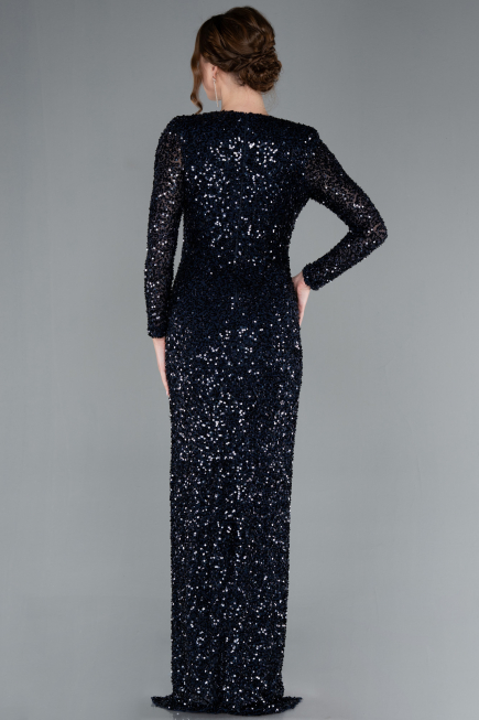 Robe de Soirée Longue Squameuse Bleu Marine ABU4763
