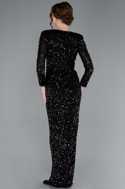 Robe de Soirée Longue Squameuse Noir ABU4763