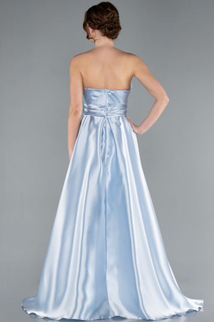 Robe de Soirée Longue Satin Bleu clair ABU4774