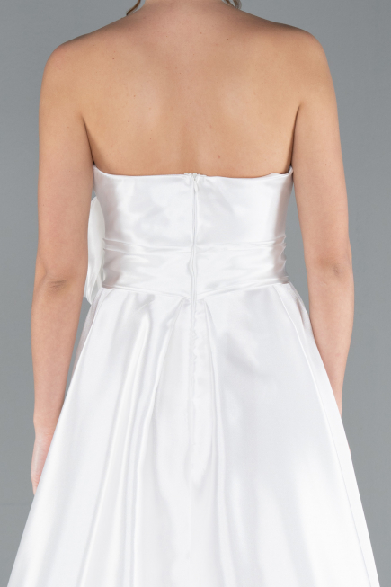 Robe de Soirée Longue Satin Blanc ABU4774