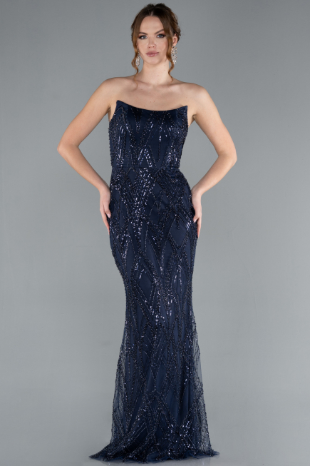 Robe de Soirée Longue Bleu Marine ABU4775