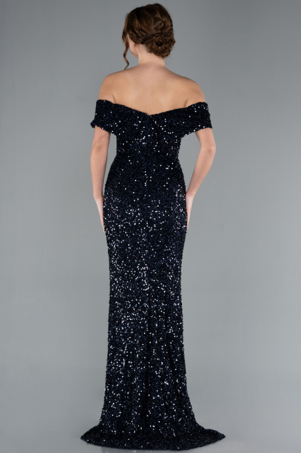 Robe Queue de Poisson Longue Squameuse Bleu Marine ABU4778