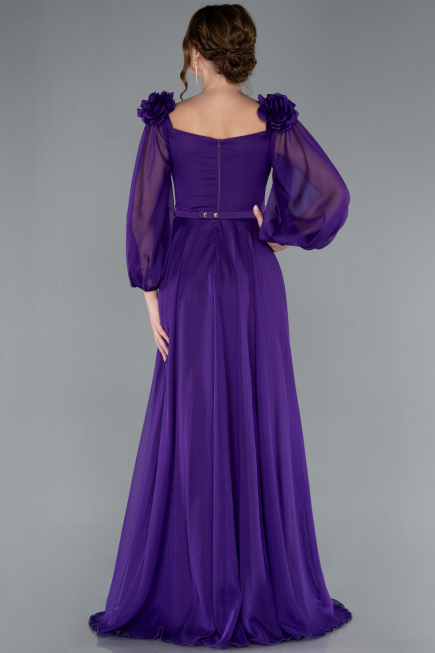 Robe De Soirée Mousseline Longue Violet ABU4130