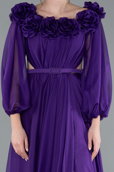 Robe De Soirée Mousseline Longue Violet ABU4130
