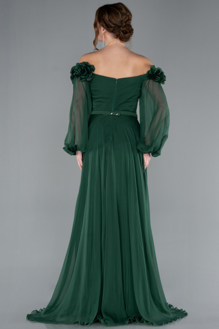 Robe De Soirée Mousseline Longue Émeraude ABU4130