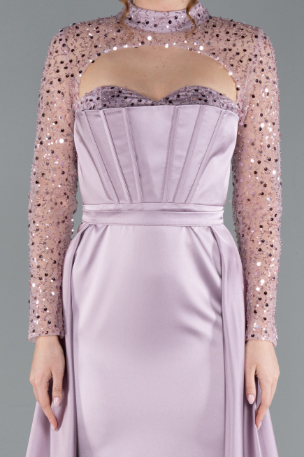 Robe de Soirée Longue Satin Lavande claire ABU4765