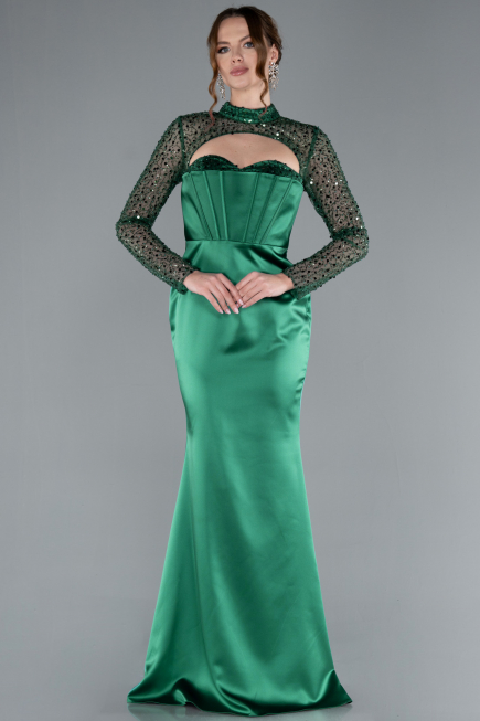 Robe de Soirée Longue Satin Émeraude ABU4765