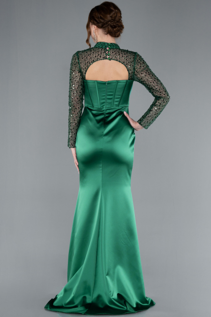 Robe de Soirée Longue Satin Émeraude ABU4765