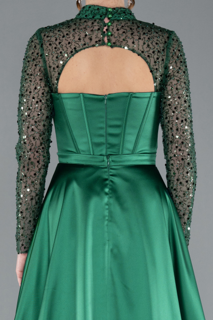 Robe de Soirée Longue Satin Émeraude ABU4765