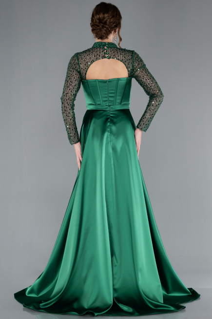 Robe de Soirée Longue Satin Émeraude ABU4765
