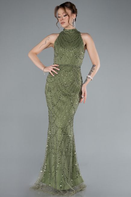 Robe de Soirée Longue Kaki ABU4791