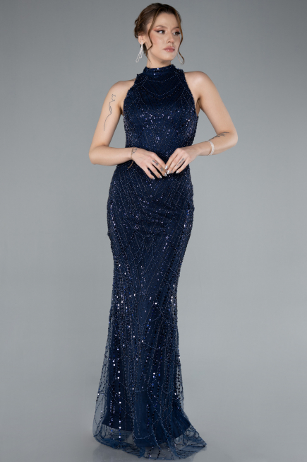 Robe de Soirée Longue Bleu Marine ABU4791