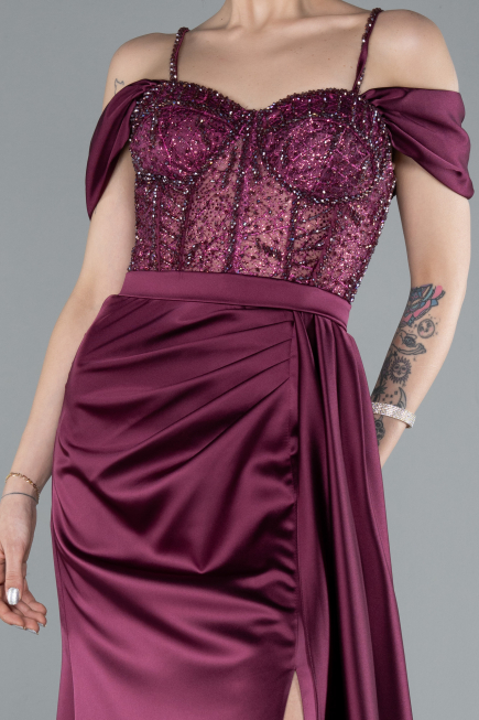 Robe de Soirée Longue Satin Couleur Cerise ABU4801