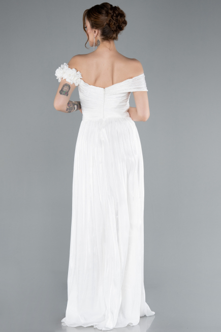 Robe de Soirée Longue Mousseline Blanc ABU4807