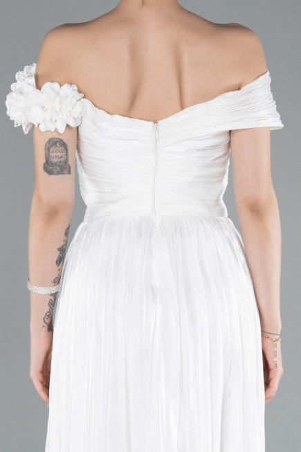 Robe de Soirée Longue Mousseline Blanc ABU4807