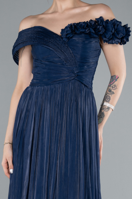 Robe de Soirée Longue Mousseline Bleu Marine ABU4807