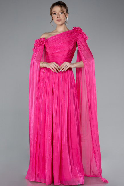 Robe de Soirée Longue Mousseline Fushia ABU4809