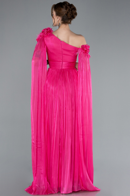 Robe de Soirée Longue Mousseline Fushia ABU4809