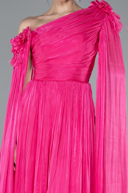Robe de Soirée Longue Mousseline Fushia ABU4809